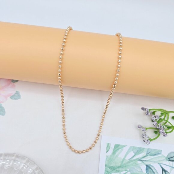 Rose Gold Polished Ball Chain Necklace, 17.7 Inch Dainty Shine Style, XPNL0036 - Picture 5 of 12